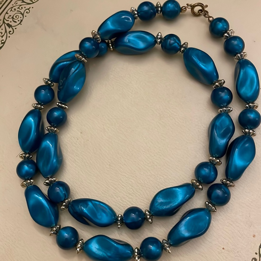 Vintage Teal Bead Necklace